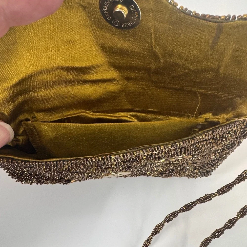 Vintage Bronze Beaded Evening Clutch Bag Rhinestone Art‎ Deco Small  Bag Handbag